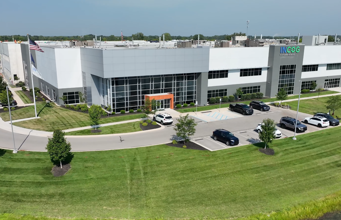 Aerial view of INCOG BioPharma's manufacturing facility in Fishers, Indiana